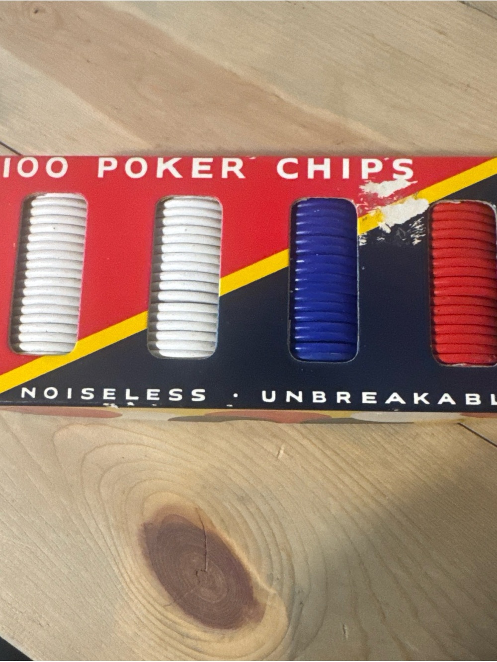 Vintage Dennison's # 42 100 Noiseless Unbreakable Poker Chips Red, White, Blue